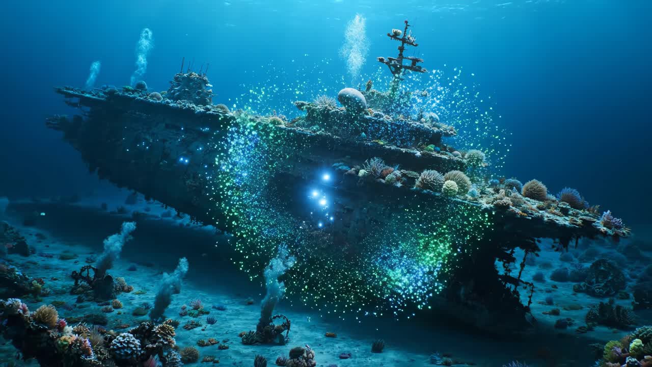 Underwater Shipwreck with Coral Reef
