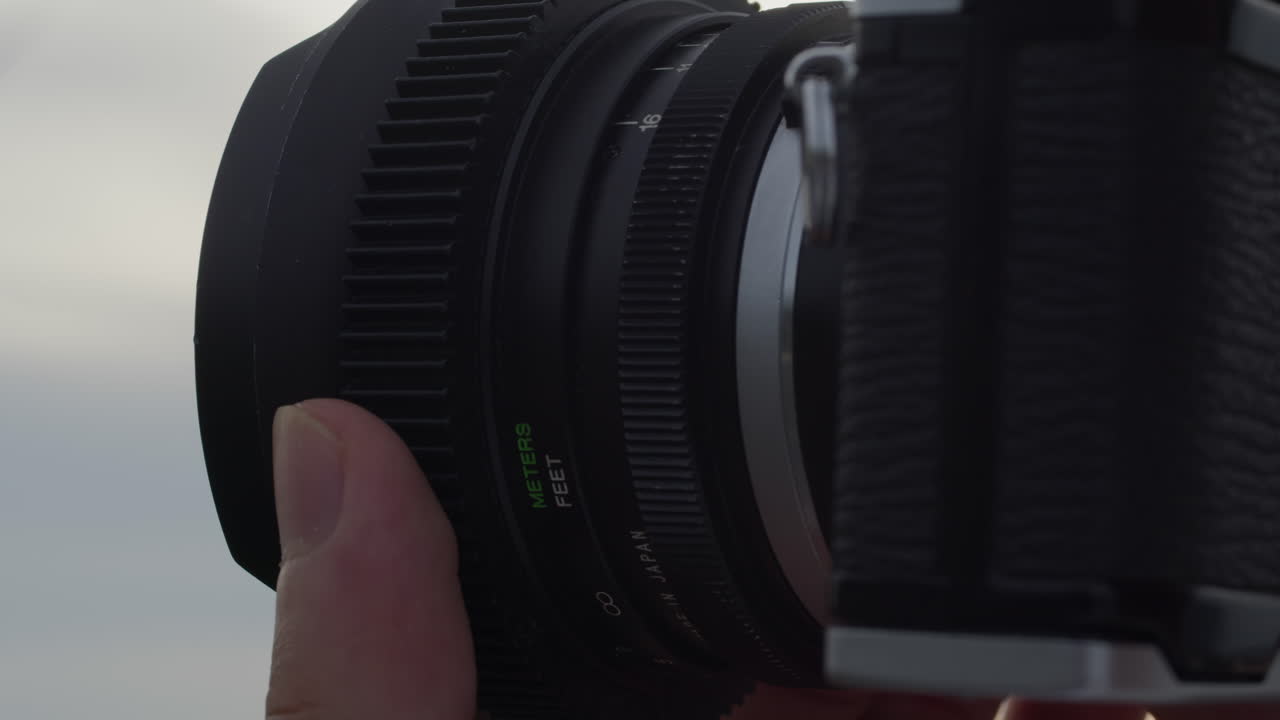 close up of vintage old camera gear with manual focus lens