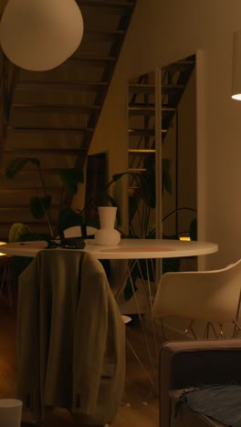 sala de estar moderna y acogedora por la noche
