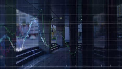 animation of financial data processing over cityscape