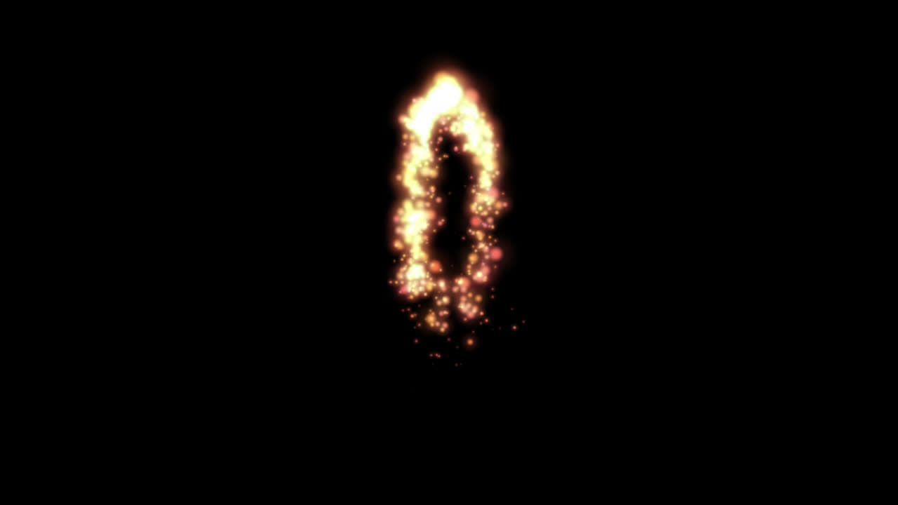 Glowing golden fire number zero on transparent background