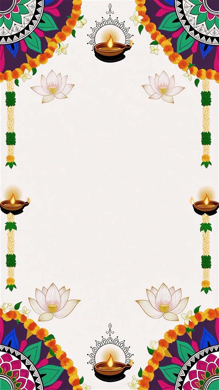 Sfondo Diwali con Diyas luminosi, Rangoli e fiori di loto