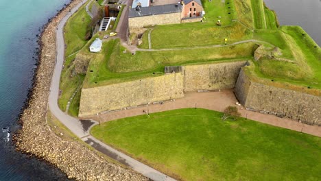 Aerial-view-of-old-fortress-by-the-ocean