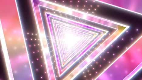 abstracto retro futurista túnel triangular y portal de luces arco iris - animación de fondo de movimiento de bucle sin costuras de 4k