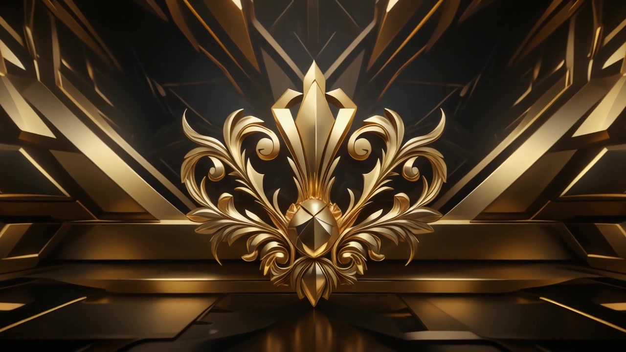 Golden Ornamental Emblem on Abstract Geometric Background