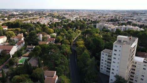 bird's-eye view of montpellier's urban landscape and trees.