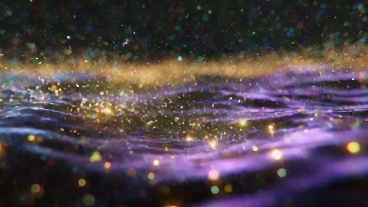 A Vibrant Journey Through Sparkling Particles in a Mystical Landscape, Capturing the Essence of Light and Color as They Dance Across an Enigmatic Cosmic Sea, Generating an Ethereal Visual Experience