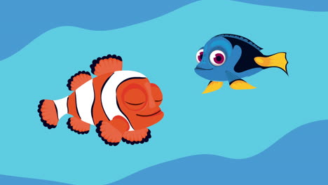 clownfish and blue tang