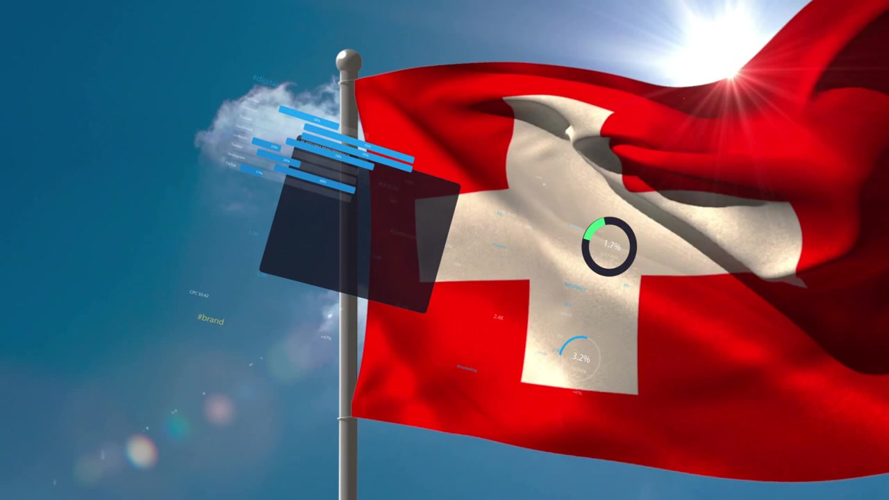 Leichte Brise setzt ein, rote Flagge mit weißem Kreuz flattert, während ein HUD-Ring den prozentualen Fortschritt anzeigt.