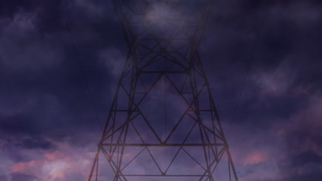 Animation-of-storm-over-electricity-poles-at-sunset