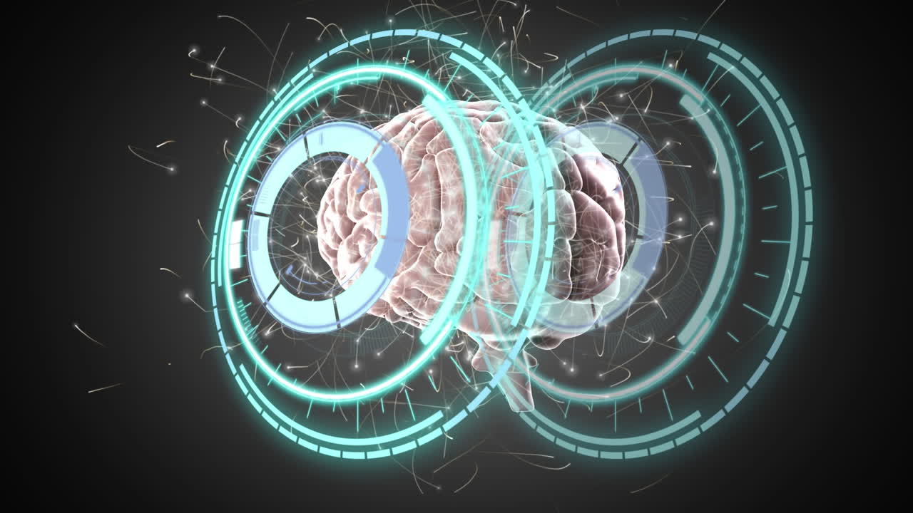 animación de escaneo de alcance sobre el cerebro digital en fondo negro