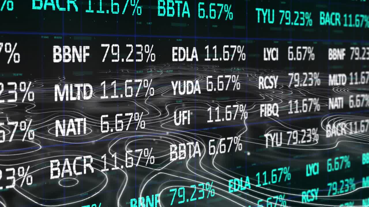 Animation of financial data processing over white lines