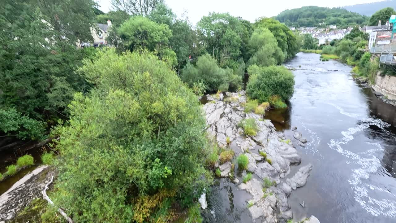 울창한 초원을 가로질러 흐르는 조용한 강