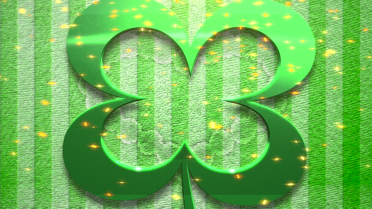 줄무늬 패턴에 플라이 골드 글리터가 있는 녹색 토끼풀