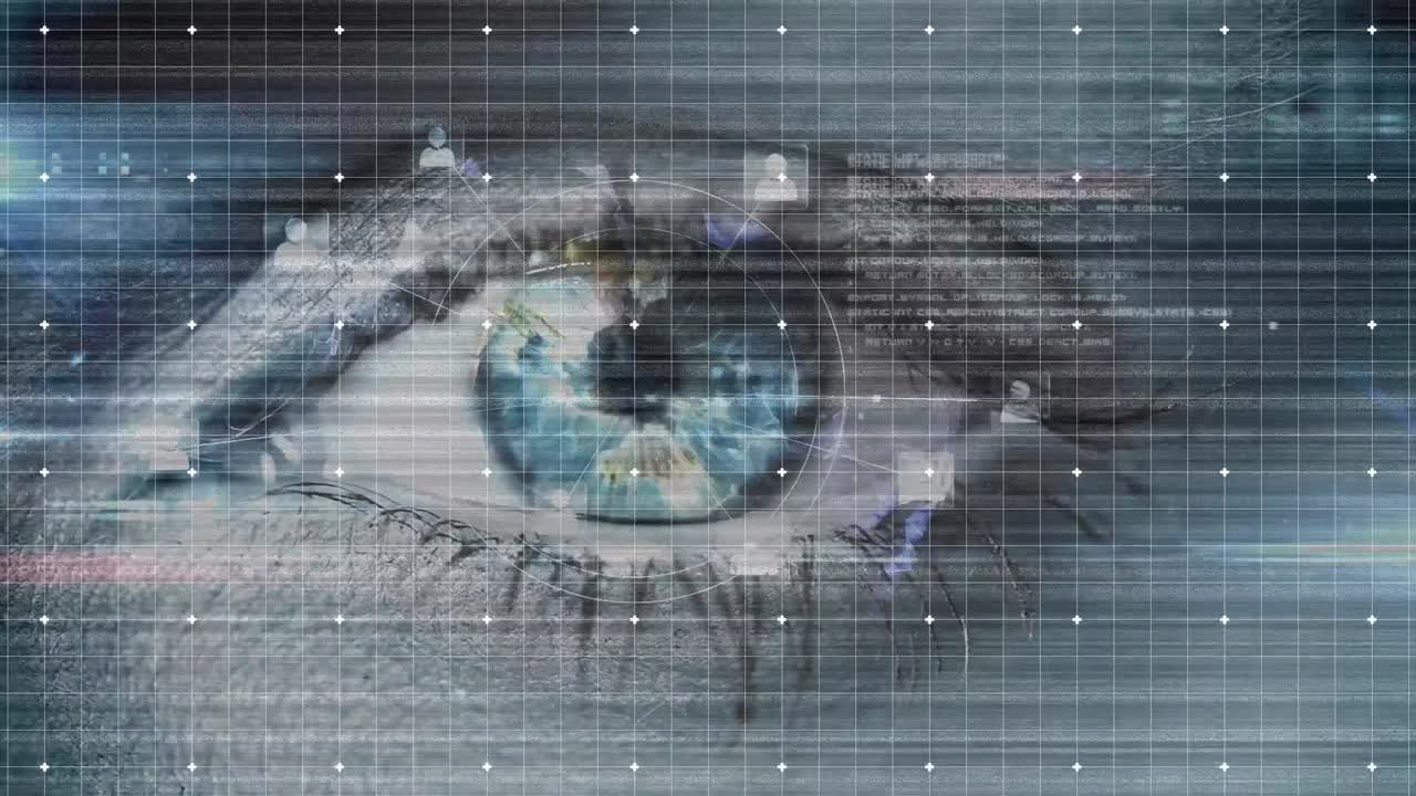 animación de la red de conexiones sobre el ojo de la mujer