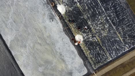 top down view of salt ponds in jepara, central java, indonesia