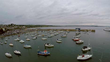 Penzance-Harbour,-dock,-boats-and-yachts-and-the-bridge-to-the-dry-dock-in-the-beautiful-picturesque-area-of-Cornwall,-popular-with-Holiday-makers