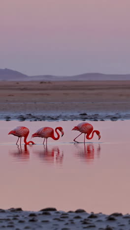 flamencos rosados al atardecer