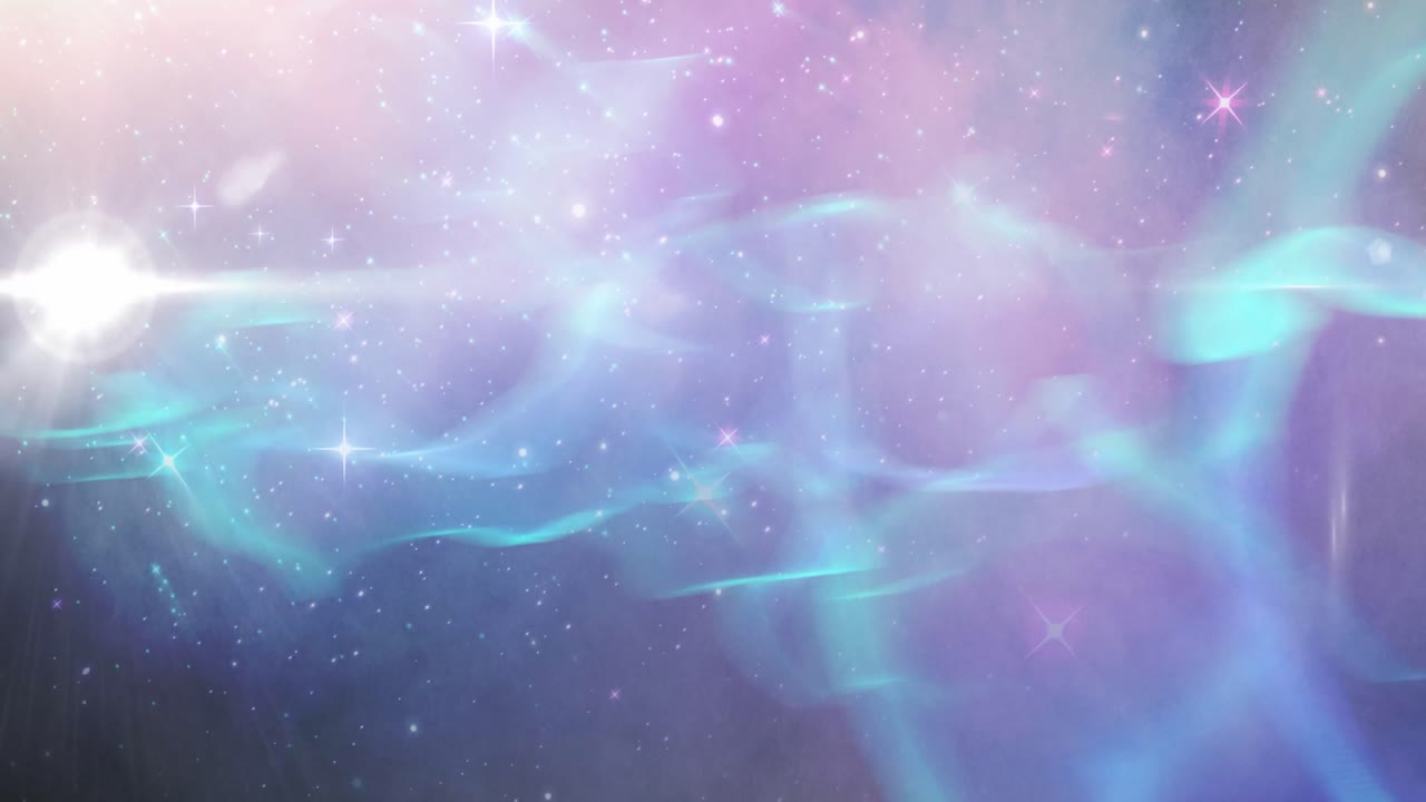 우주의 파란색과 보라색 빛 실험에서 반 ⁇ 이는  ⁇ 색 반점과 별의 애니메이션