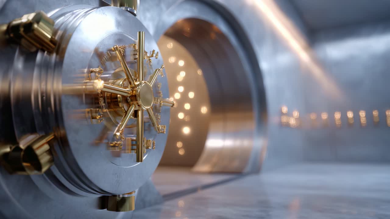 A Close-Up of a Metallic Vault Door with Intricate Lock Mechanisms, Showcasing Security and Access to Valuable Assets Inside a Secure Environment