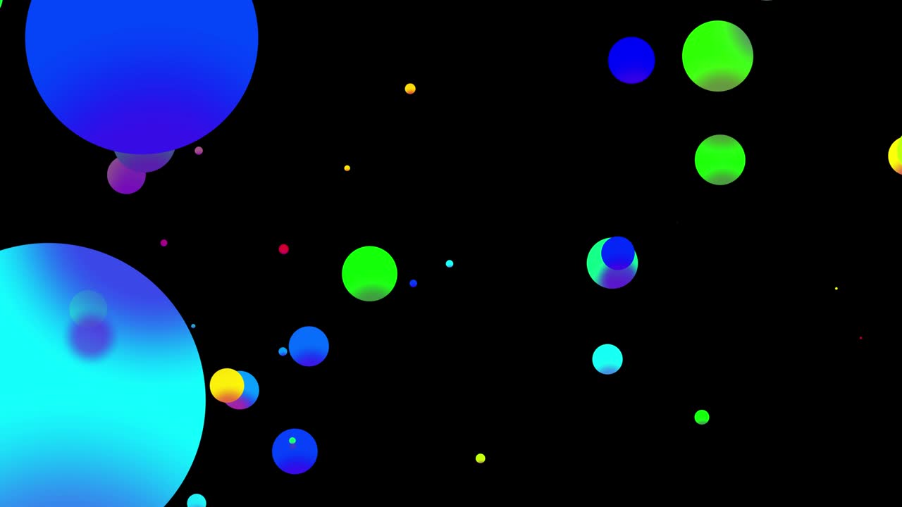 4k looped abstract background with beautiful multi-colored balls like paint bubbles or dye droplets in water in flat style. 3d with luma matte as alpha channel. 6