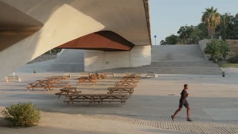 athlète masculin en vêtements de sport courant et faisant de l'exercice dans un parc de la ville