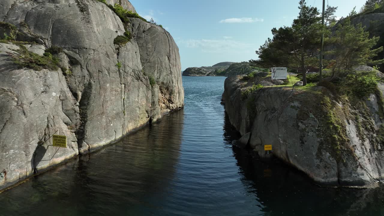 Drone gliding over the peaceful waters of Ny-Hellesund.