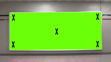 big green screen billboard on airport wall. widescreen chroma key mock up subway frame for advertisement.