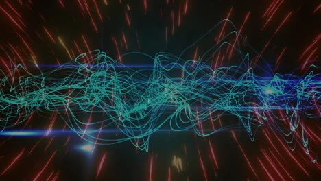 creating abstract digital wave patterns, dynamic blue and red light trails