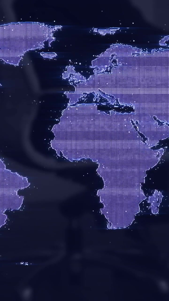 Animation of glitch effect over world map against empty office