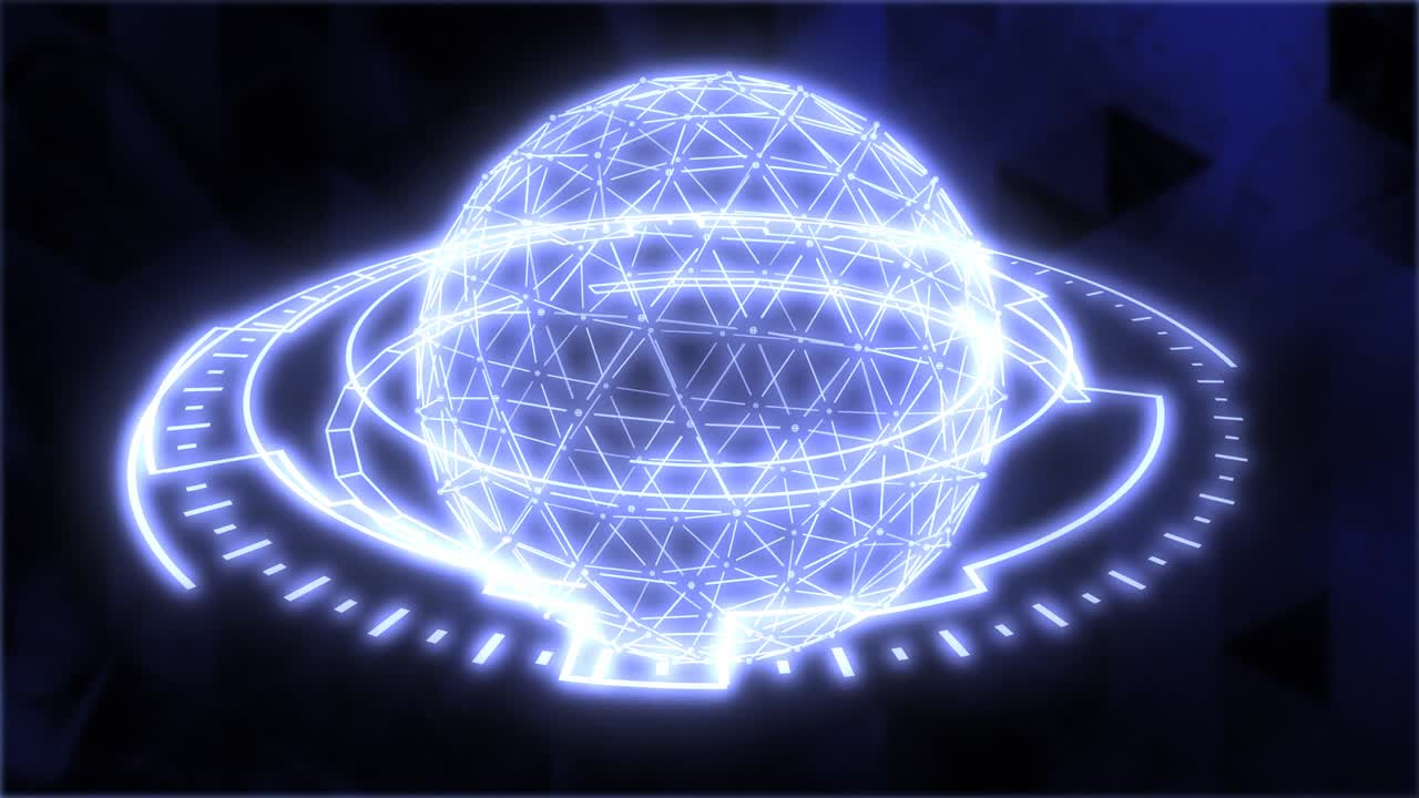 추상적인 미래 세계 hud 요소 디지털 격자 구 회전 - 4k 원활한 루프 모션 배경 애니메이션