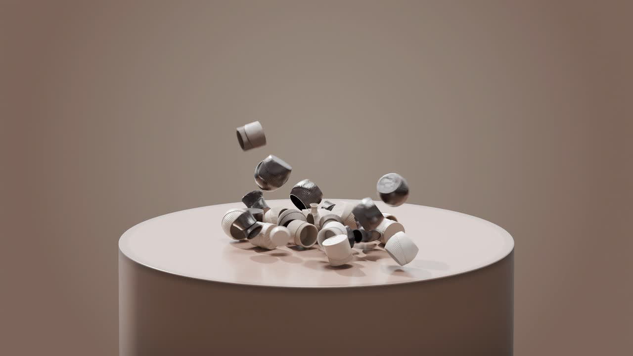 Pile of Cylindrical Caps or Cups on a Pedestal