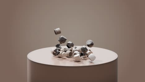 pile of cylindrical caps or cups on a pedestal