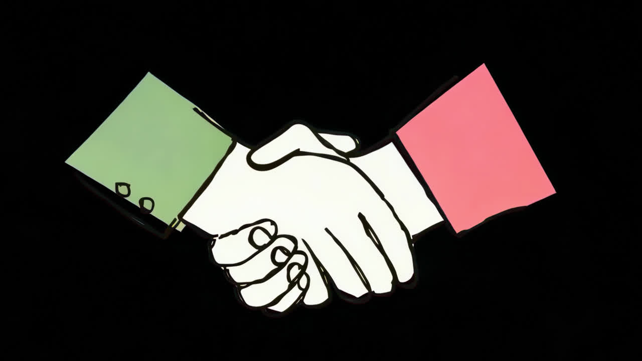 Colorful handshake illustration art animation isolated asset, transparent 4K video, alpha channel