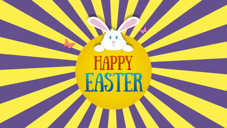 animated closeup happy easter text and rabbit on yellow and purple vertigo 1