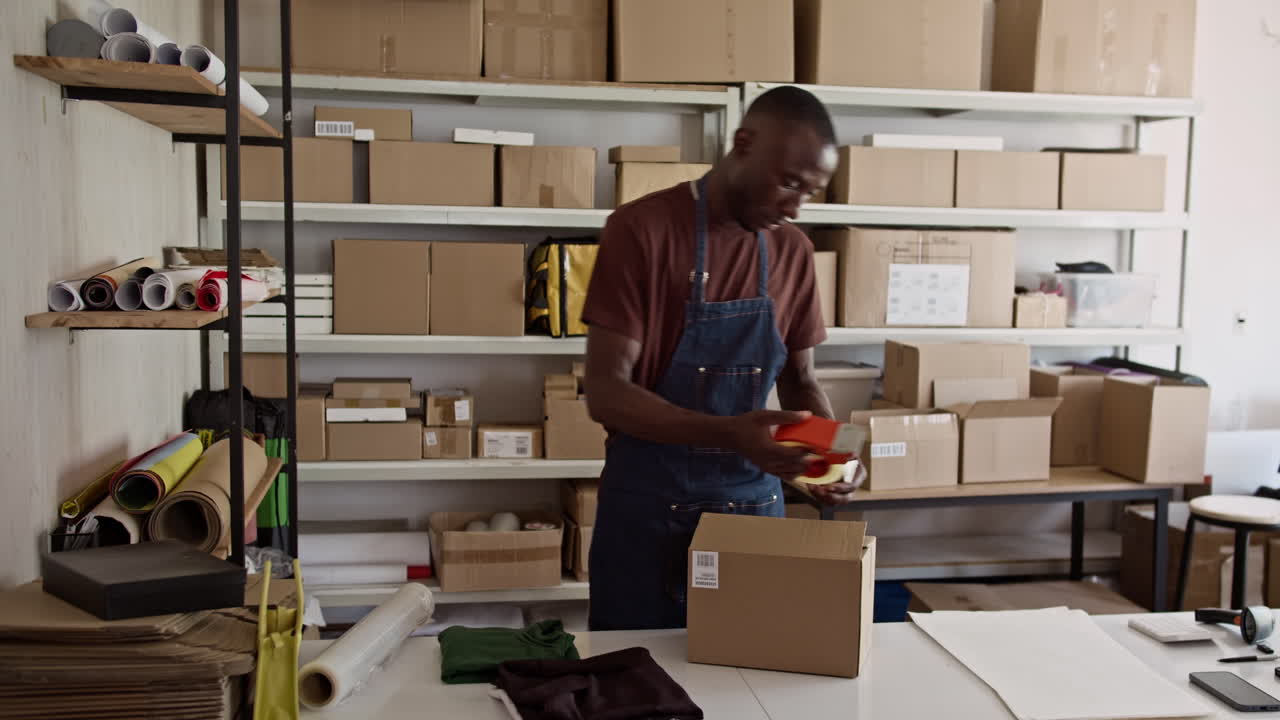 Manager Taping Box when Preparing Goods for Shipping at Storage Office