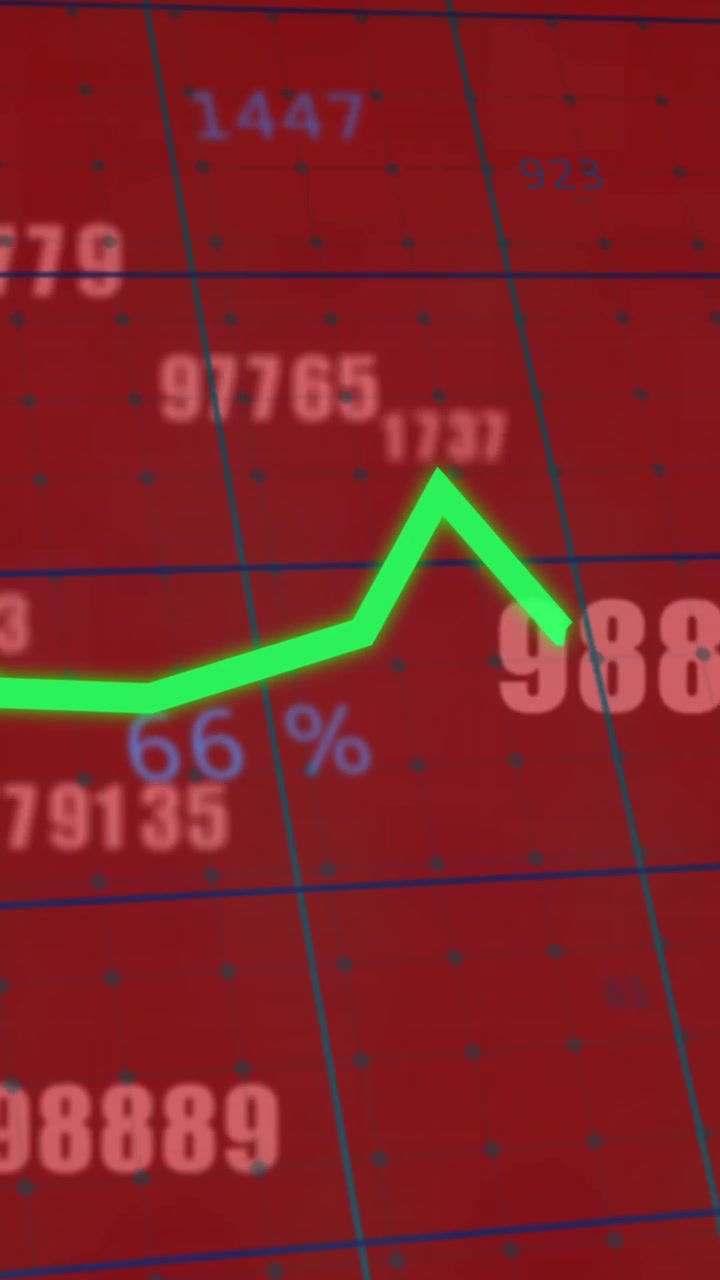 Animation of statistical data processing and changing numbers against red background