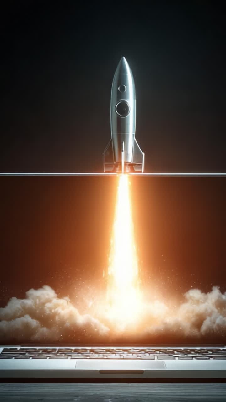 A Stunning Visual of a Rocket Launching from a Laptop Screen, Illustrating the Power of Technology and Imagination in the Face of Exploration and Innovation