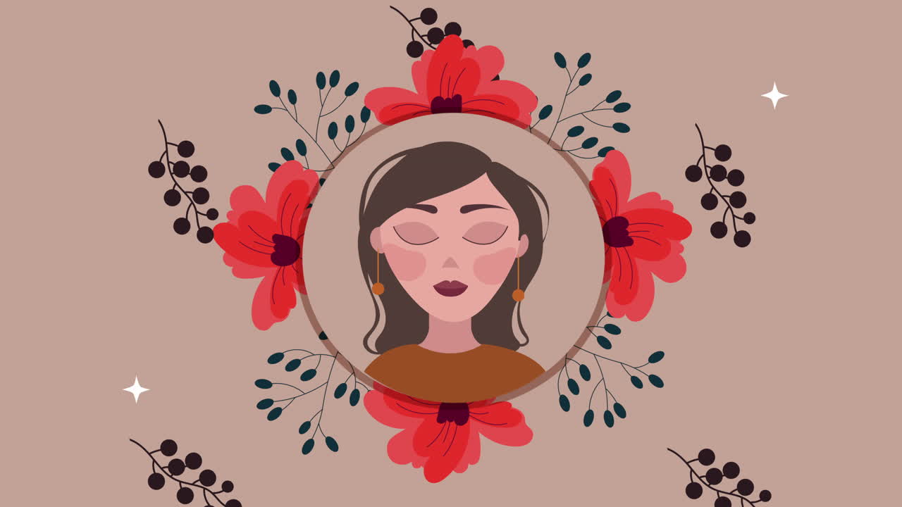 아름다운 여자와 꽃 정원 원형 프레임