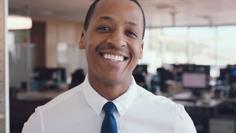 happy, smile and face of businessman in office