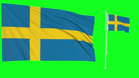 green screen waving sweden flag or flagpole