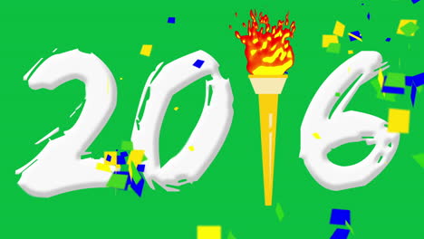 animation of 2016 number with olympic torch in middle