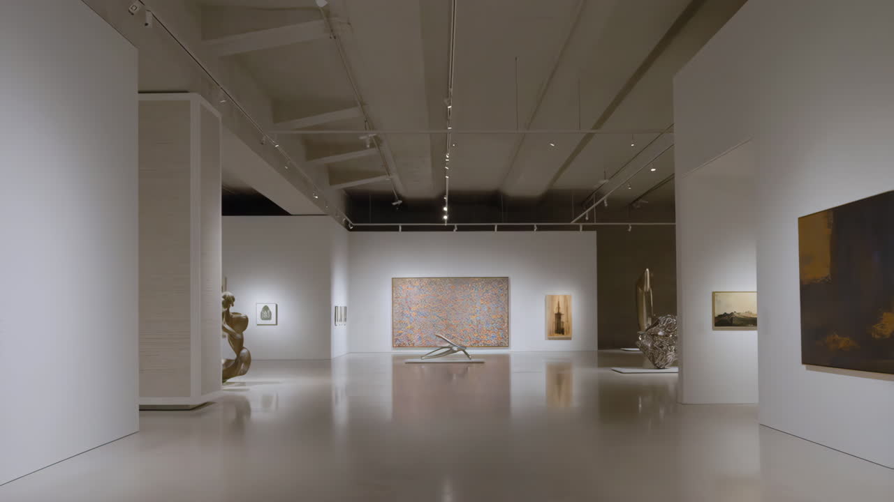 Modern Art Exhibition in a Bright Gallery Space