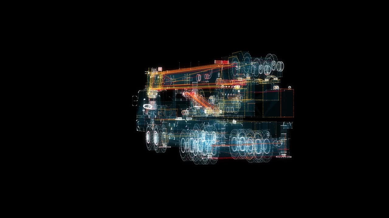 holograma digital de la grúa de camión. concepto de transporte y tecnología