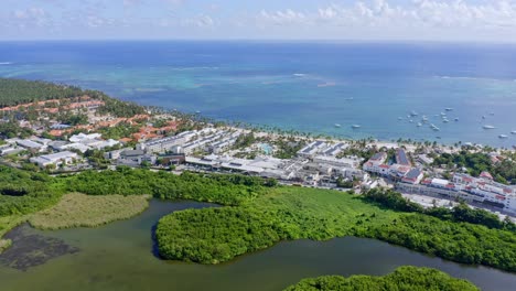 Drone-View-Over-Laguna-Bavaro-Of-Cabeza-De-Toro-Area,-Punta-Cana