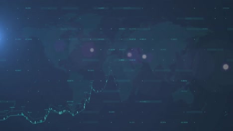 Animation-Von-Lichtpunkten-Und-Weltkarte-über-Datenverarbeitung-Auf-Schwarzem-Hintergrund