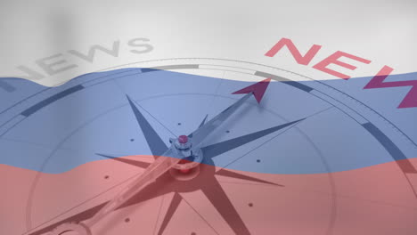 animation of compass and news over flag of russia