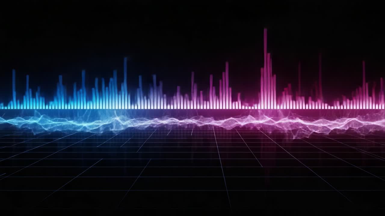 Dynamic Visualization of Sound Waves: Exploring the Vibrant Color Spectrum and Pattern Variations in Audio Frequencies Across a Digital Landscape