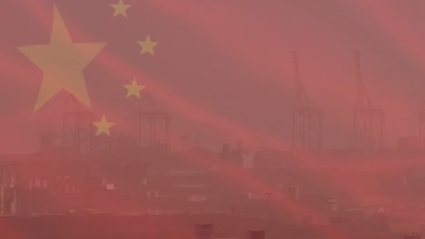 animación de la bandera de china sobre el paisaje urbano