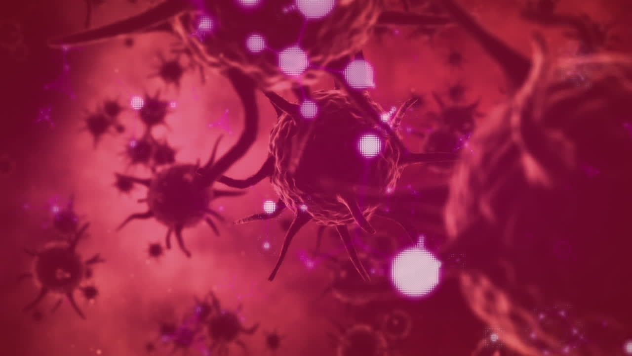 animación de las células rojas de covid 19 flotando